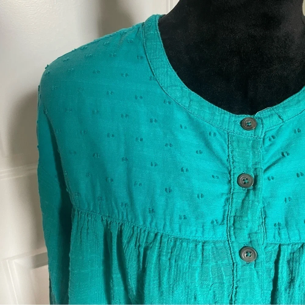 Anthropologie Pilcro Mila Draped Swiss Dot Button Down Cotton Blouse EUC Small - Picture 8 of 11